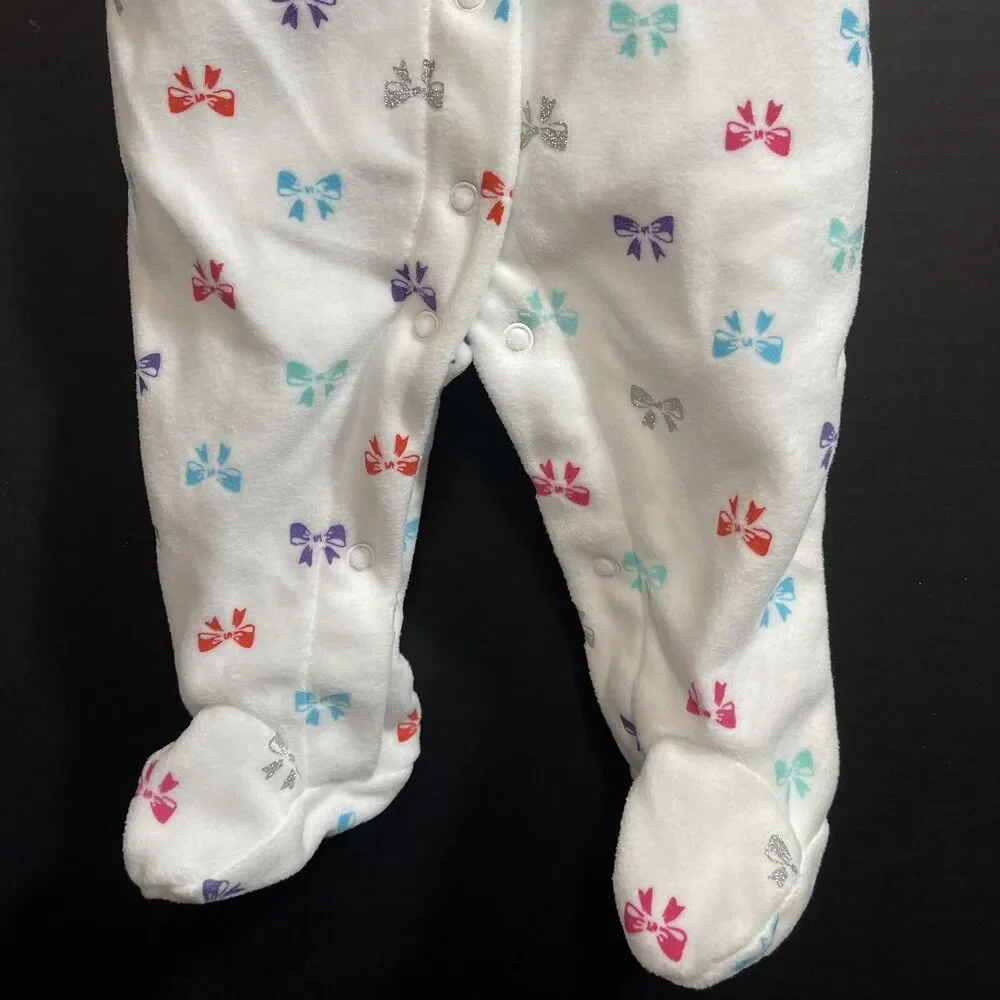 Carters Baby Girls Fleece Polyester Ribbon Bows Snap Sleeper Footie Pajamas 3M
